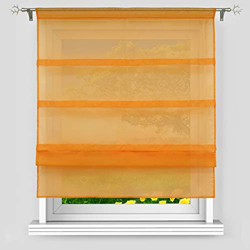Delien Voile Raffrollo mit Falten Desgin unifarbene Faltrollo mit Tunnelzug transparente Gardine BxH 120x140cm orange 1 St.