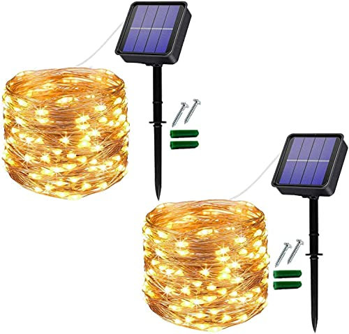 Useber [2 Stück] Solar Lichterkette Außen, 2x14M 120 LED Lichterkette Aussen, Kupferdraht Solarlichterkette Wetterfest für Balkon,Bäume,Terrasse,Hochzeit,Party,Garten,Hof,Tor (Warmweiß)