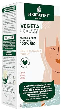 Herbatint Vegetal Color Neutral Cassia Power, Henné Neutro | Coloración Vegetal para Cabello a base de Henna y Hierbas Ayurvédicas, 100% Natural y Orgánica - 100 Gramos