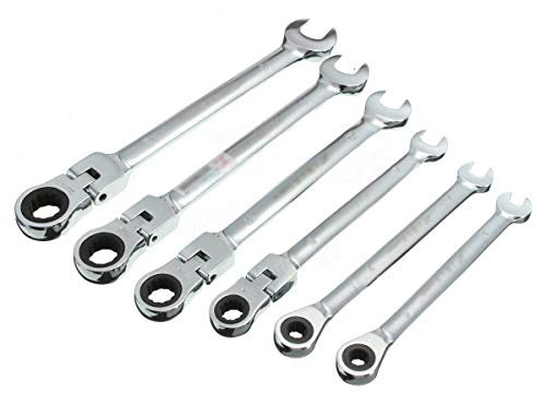 Flexible Pivoting Head Ratchet Combination Spanner Wrench Garage Metric Tool for Easy Access and Turning of Hard to Reach Bolts (6mm 7mm 8mm 10mm 11mm 12mm) (8mm)