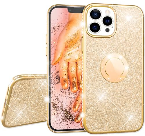 NALIA Glitzer Ringhülle für iPhone 13 Pro Hülle - Case, Gold