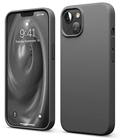elago Liquid Silicone Case Kompatibel mit iPhone 13 Hülle (6,1), Hochwertiges Silikon, Rundumschutz Handyhülle : 3-Layer Struktur Schutzhülle, Kratzfestes Weiches Mikrofaserfutter (Dunkelgrau)