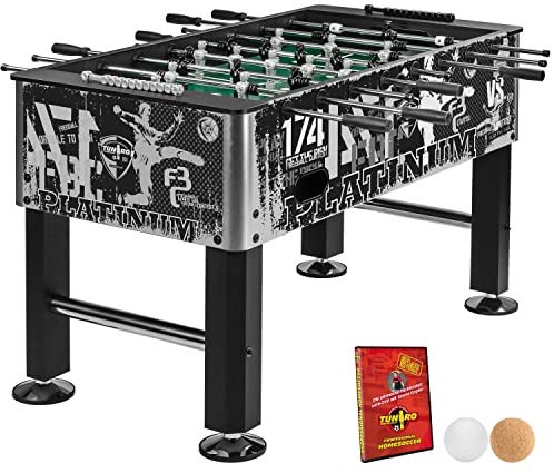 TUNIRO Tischkicker Basic/Pro, vormontiert, BTFV Zertifiziert, 4 Dekorvarianten, schadstoffgeprüft, inkl. DVD + Bälle, Kicker-Tisch Tischfussball