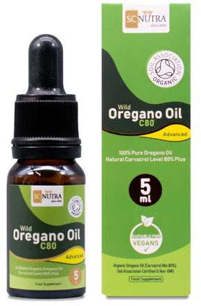Oregano Oil 5ml - Undiluted Mediterranean Wild Oregano Oil - Soil Association Certified Organic 80%+ Carvacrol & Low Thymol - SC Nutra