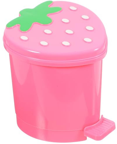NUOBESTY Strawberry Trash Bin Mini Strawberry Trash Can Cute Strawberry Desk Garbage Bin with Swing Lid for Car Desk Office Kitchen(Pink)