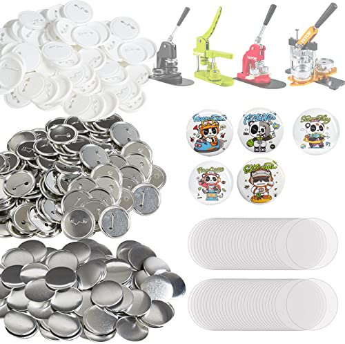 VEVOR Buttonmaschine Knopfmachermaschine Zubehör Badge Punch Press 58 mm, DIY Badge Press Machine Ersatzteile 500 STK. Abzeichenpressmaschine, Metall + Kunststoff / 250 + 250 STK. mit Metalldeckel