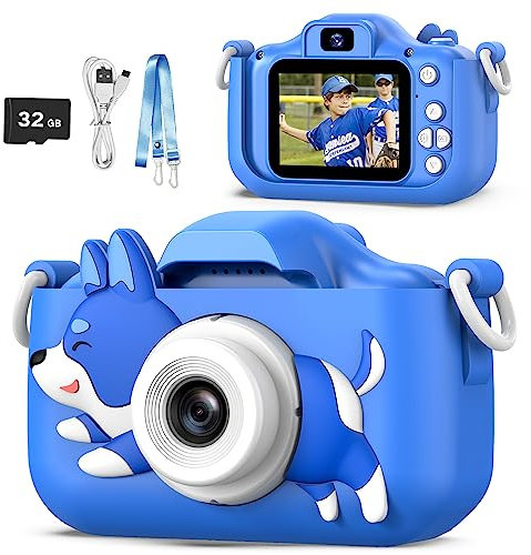 AONISE Kinderkamera, Geschenke Jungen, Digitalkamera Spielzeug mit 32 GB SD-Karte, 1080P HD-Fotoapparat Kinder, Geburtstagsgeschenk Spielzeug ab 3 4 5 6 8 7 9 10 11 12 Jahre