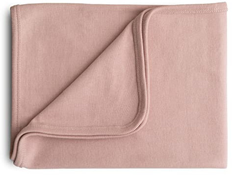 mushie Manta de bebé extrasuave | Manta de recepción acanalada de algodón y elastano, manta para envolver al bebé, 35 x 35 pulgadas (rubor)