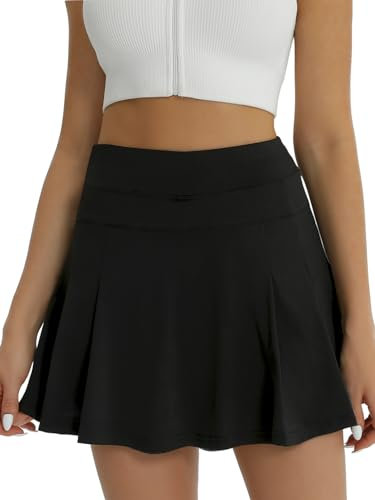 fuinloth Tennisrock Damen Sportrock mit Hose Rock mit Short Integriert Golfrock Sommerrock mit Taschen Schwarz M 36-38