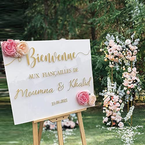 Bienvenue Mariage Autocollant, Panneau De Bienvenue Mariage, Personnalisé Mariage pour Nom Date for Français, Conseil De Mariage Français Panneau De Réception, Bienvenue pour Un Mariage Moderne (Colo