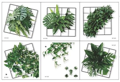 3D Vivid Green Plants Grid Wall Decal Removable Green Leaves Wall Sticker Vinyl Flower Bouquet Decal Dec Vases Wall Grid