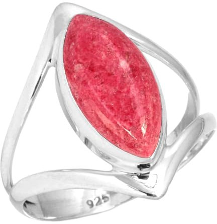 Jeweloporium Bague en argent 925 rose Thulith, taille 53,5, pour femme, bijou fait main en pierre précieuse marquise naturelle