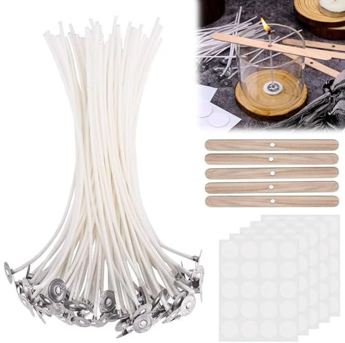 100 Pezzi Stoppini per Candele, Stoppini di Naturali Candela, Stoppino in Cotone, Stoppino in Cotone Naturale, Stoppini per Candele in Legno, Stoppini per Candele Fai da Te, 10CM