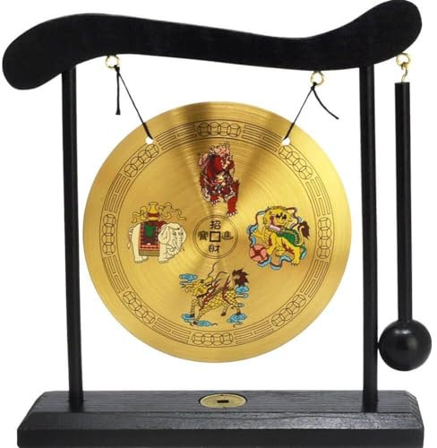 Hrippy Feng Shui Gong Gong Vintage Chinois Suspendu Gong avec Joueur en Bois pour Richesse Les Décorations De Table À Maison Au Trésor