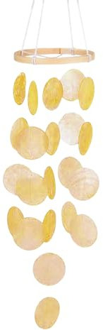 LUMOOM Muschel Windspiele, Boho Deko Muschel Traumfänger Girlanden, Einzigartiger Herrlicher Klang, Windspiel Garten Hängend Deko für Terrasse Rasen Garten, Kreis (Gelb)