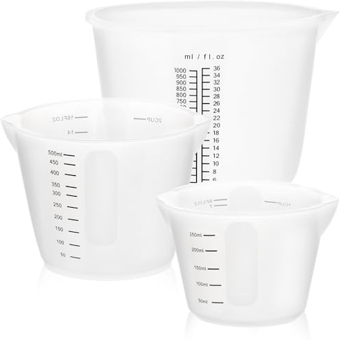 Luxeu Misurini in Silicone, 3 Pezzi Caraffa Graduata in Silicone, Bicchiere Dosatore con Scala per Resina, Misurino di Miscelazione per Stampi Resina Epossidica, Artigianato, Laboratorio