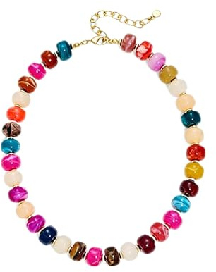 Durdiiy Bohemian Colorful Resin Beaded Necklace for Women, Chunky Statement Necklace, Fashion Jewelry for Summer Beach Vacation, Boho Party Accessory and Gift