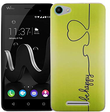König Design Handyhülle kompatibel mit Wiko Jerry Silikon Case Hülle Sturzsichere Back-Cover Handyhülle - Be Happy Design Grün