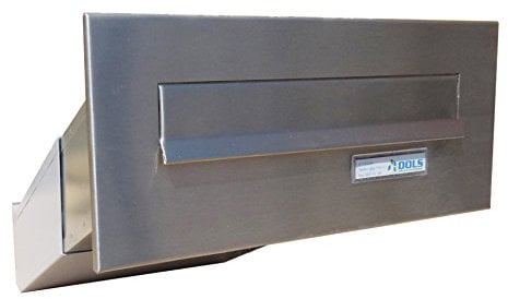 D-041 Edelstahl Mauerdurchwurf Briefkasten mit Namensschild (Tiefe: 23-38 cm) - LETTERBOX24.de