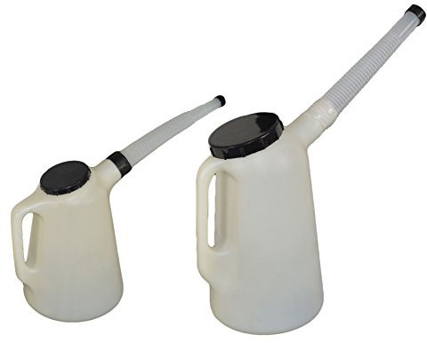 2pc Oil Measuring Jugs 5 and 2 Litre Antifreeze Screen wash with Spouts and Lids