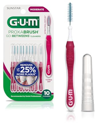 GUM Proxabrush Go-Betweens - Moderate - Pennelli interdentali - Scatole dentali morbide per la rimozione delle placche e la salute della gomma - sicure per i dispositivi dentali e dentali, 10ct