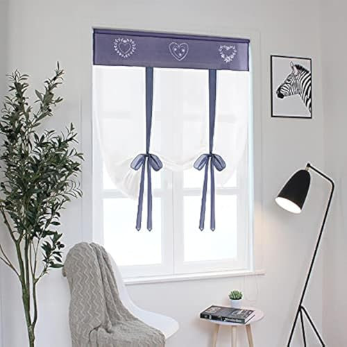 SIMPVALE 1 pièce Broderie Store Bateau de Serrage à Voilage Abat Jour Brise Rideaux Tulle Window Coque pour Chambre à Coucher, Bureau, Salle de Bain, Cuisine, Bleu, Largeur 60 cm x Hauteur 120 cm