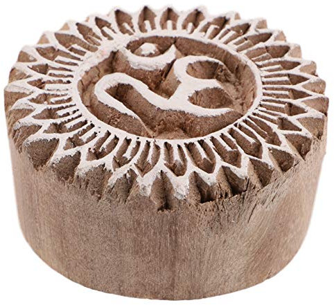 GURU SHOP Indischer Textilstempel, Holz Stoffdruckstempel, Blaudruck Stempel, Druck Modell - Ø 5 cm OM 3, Braun, Indische Holzstempel