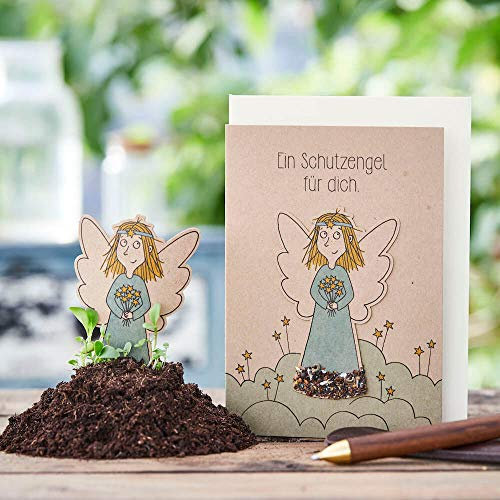Grußkarte Ein Schutzengel für dich - Saatstecker-Karte mit Engel und eingearbeiteten Wildblumensamen - für viele Anlässe