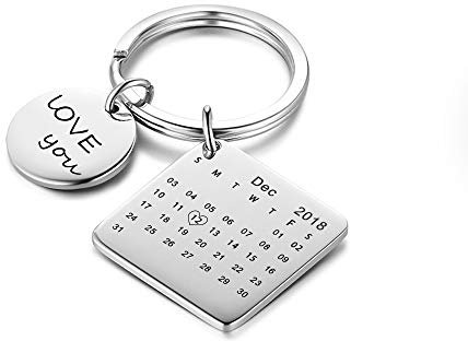 Porte-clés élégant - Cadeau d'anniversaire ou de mariage (personnalisable), Calendrier rond et quadrillé, 22x22 cm