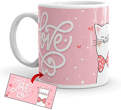 Kembilove Taza de Desayuno para Parejas Love Gato con Frase de Amor - Regalo Original Taza con diseños Coloridos para Enamorados Novios y Novias San Valentín - Taza de café para Enamorados