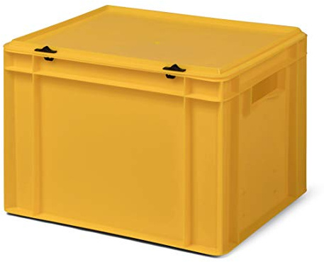 1a-TopStore Design Aufbewahrungsbox mit Deckel | Stapelbox stapelbar | 5 Farben | 8 Größen (40x30x28 cm, gelb)