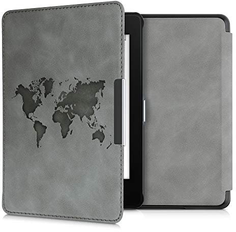 kwmobile Hülle kompatibel mit Amazon Kindle Paperwhite (10. Gen - 2018) Hülle - Kunstleder Cover - Travel Umriss Grau
