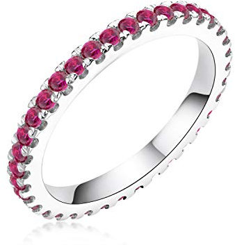 AINUOSHI Verlobungsring Runder Zirkonia 1,4 mm Rose Eternity Band Hochzeit 925 Sterling Silber Ring für Damen Herren