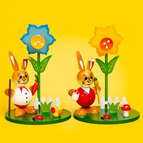 SIKORA OD11 Osterhasen Figuren Ostergarten mit farbenfrohen Frühlings Blumen H: 13 cm, Farbe/Modell:Osterhasen 2er Set mit Osterglocken