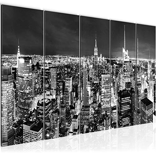 Runa Art Wandbild XXL New York Skyline Wohnzimmer Büro 200 x 80 cm Schwarz Weiss 5 Teilig - Made in Germany - 036255c
