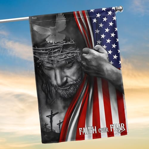 FLAGWIX Amerikanische Flagge, „Faith Over Fear“ Gott Jesus-Flagge, Hausflagge (74,9 x 100,3 cm) – USA-Flaggen, Premium-Polyester, dekorative Flagge für drinnen und draußen