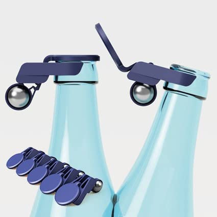 BILLY the Clip Flaschenverschluss - das ORIGINAL (patentiert) - Smarter & automatischer Flaschendeckel - Bierflaschenverschluss - Wiederverwendbarer Flaschen Verschluss mit Insektenschutz 5x (Blau)