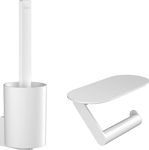 hansgrohe WallStoris - Toilettenset, Zubehör Set für die Toilette ohne bohren, Badezimmer Set 2-teilig, Toilettenpapierhalter, Toilettenbürstenhalter, Badezimmer Zubehör, Mattweiß, 27969700