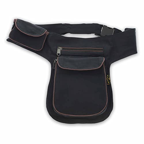 KUNST UND MAGIE Hüfttasche Bauchtasche Gürteltasche Bauchgurt Festivaltasche, Farbe:Schwarz/Braun