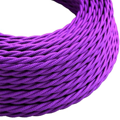 LEDSone Purple 16ft Vintage 2 Core Twisted Cable Fabric Cloth Covered Electrical Wire, 5m 2 conductors 18 Gauge Textile Electric Cable Wire Coated in Colored Vintage Fabric for Lighting DIY Projects
