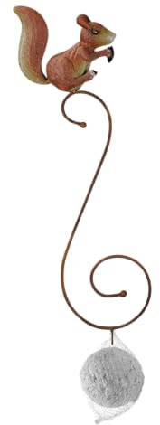 Storm's Gartenzaubereien - Eichhörnchen Meisenknödelhalter 57cm Vögel Futterspender Baummontage Metall Witterungsbeständig