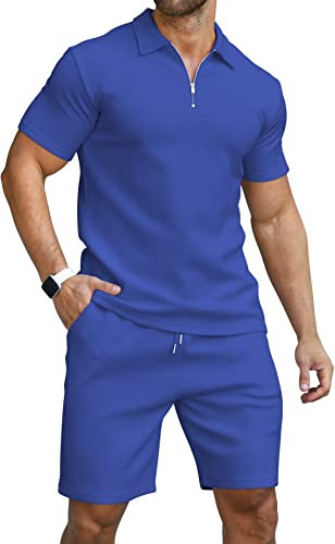 KUYIGO - Ensemble polo et short pour homme - Tenue d'été - Polo décontracté à manches courtes pour homme - Short 2 Piece Tracksuit