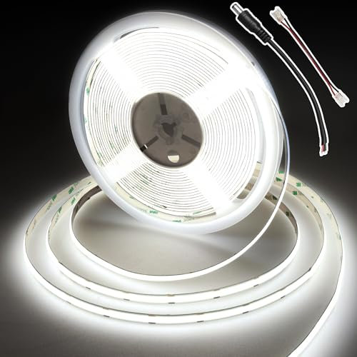 BERIXDEEP COB LED Streifen 10m 6000K, 384 LEDs/m, 9w/m, 24V LED Streifen Kaltweiß CRI 92+, 8mm Breit für Küchenschränk, Möbelbeleuchtungen, TV, Wohnzimmer, Innenbeleuchtung DIY (ohne Netzteil)