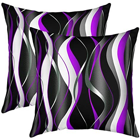 Streifen Lila Schwarz Weiß Kissenbezug 40x40cm 2er Set Kissenbezüge Weiche Geometrische Kissenbezug Kissenhülle Für Wohnzimmer Schlafzimmer Moderne gestreifte Kunst Sofakissen Couchkissen für Sofa