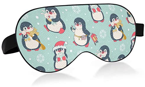 Weihnachts-Pinguin-Schlafmaske für Männer und Frauen, verdunkelnde Augenabdeckung, weiche, leichte und bequeme Augenmaske mit verstellbarem Klettverschluss, blockiert das Licht für Reisen, Schlaf, Yog