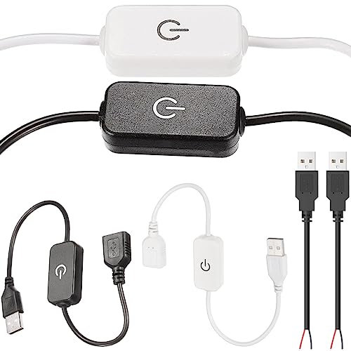Youmile 2 pcs USB LED Gradateur LED Tactile Inline Gradateur 5V 3A USB Cordon Tact Switch Contrôleur Noir et Blanc avec USB mâle câble à deux conducteurs pour Single Color Emitting Diode Strip Light
