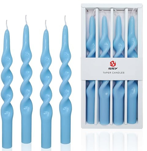Gedengni Stabkerzen Weiße 2CM×25CM Spiralkerzen Set 4er Pack, 6 Stunden Brenndauer, rauchfreier Abbrand (Blau)