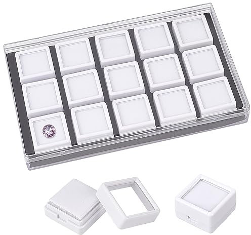 BENECREAT 15 Pack Boîte de Présentation de Pierres 2.9x1.75 cm Précieuses Présentoir de Diamants Blancs Boîte à Bijoux Conteneur avec Fenêtre en Verre Transparent pour Diamant Emballage Cadeau