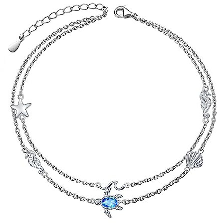 HOOHWE Fußkettchen für Damen 925 Sterling Silber Schildkröte/Muschel Fussketten für Frauen Größenverstellbar Fußkettchen Armbänder Sommer Schmuck für Frauen und Mädchen