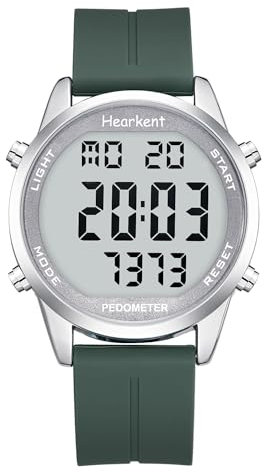 Hearkent Montre podomètre pour homme, sans Bluetooth, étanche à 30 m, grands chiffres, podomètre, pour personnes âgées, sans application, avec compte à rebours, alarme, compteur de calories (silicone
